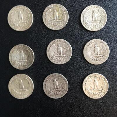 Collection of 9 Vintage Silver Quarters Pre 1965