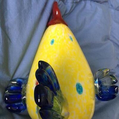 Murano Style Blown Glass Large Rooster 8â€
