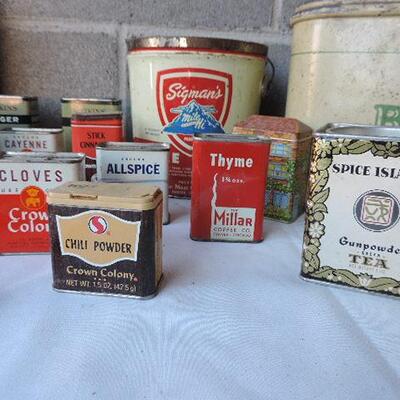LOT 57  VINTAGE TIN SPICE CONTAINERS & MORE