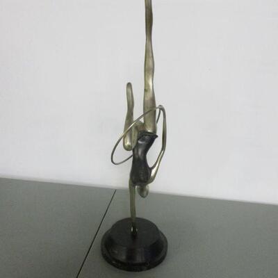 Lot 1 - Abstract Bronze Art Dancer Figurine Hula Hoop On Stand 