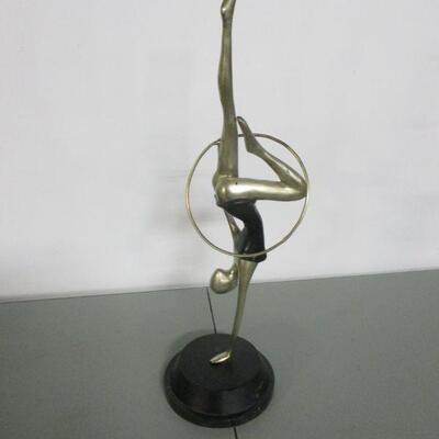 Lot 1 - Abstract Bronze Art Dancer Figurine Hula Hoop On Stand 