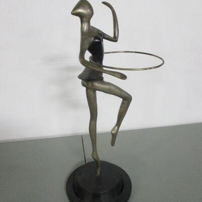 Lot 2 - Abstract Bronze Art Dancer Figurine Hula Hoop On Stand