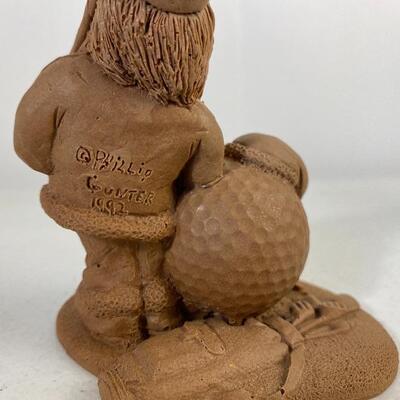 Vintage Phillip Gunter Pecan Resin Golf Santa Figurines UnPainted