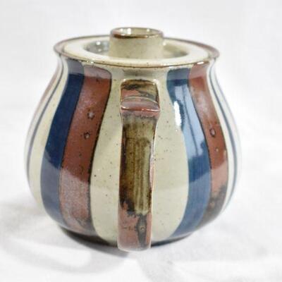 Blue & Brown Striped Studio Pottery Teapot