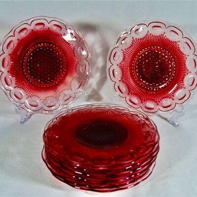 Pink Flower Glass Appetizer Plate Set/8