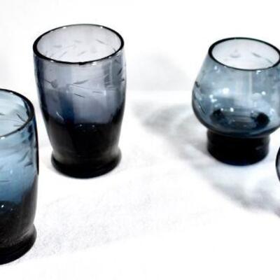 Cobalt Smoked Etched Sake Shot Glass Set/5