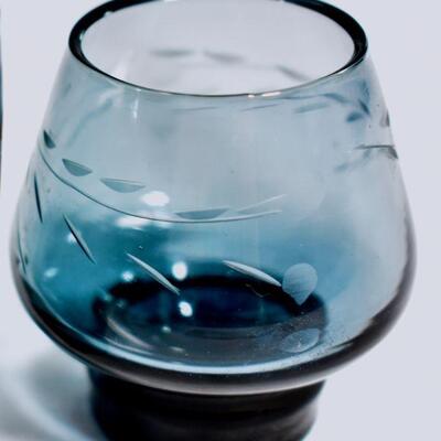 Cobalt Smoked Etched Sake Shot Glass Set/5