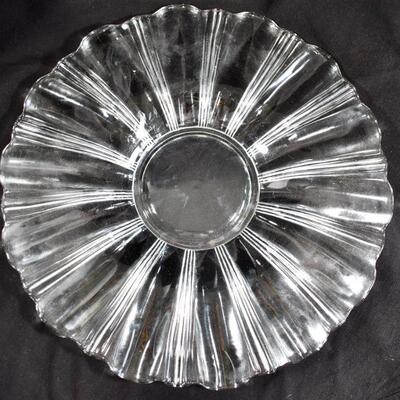Vintage Art Glass Lily Pad Petal & Rib Punch Bowl Set - Crystal