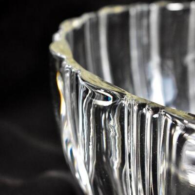 Vintage Art Glass Lily Pad Petal & Rib Punch Bowl Set - Crystal