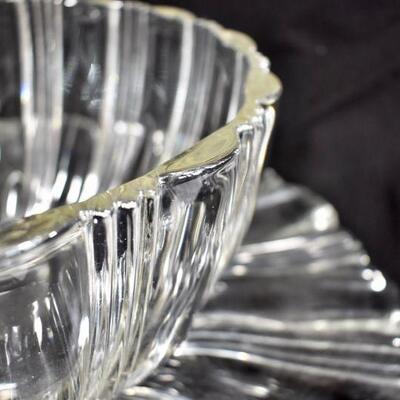 Vintage Art Glass Lily Pad Petal & Rib Punch Bowl Set - Crystal