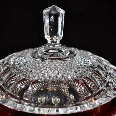 Footed Cranberry & Crystal Candy Dish