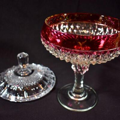 Footed Cranberry & Crystal Candy Dish