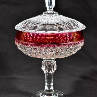 Footed Cranberry & Crystal Candy Dish