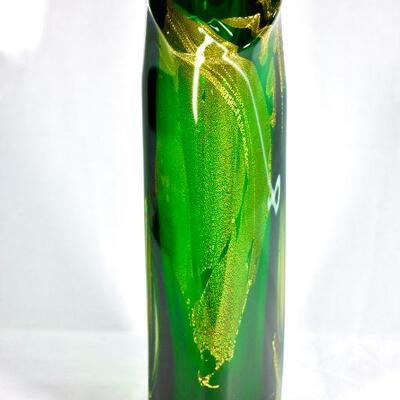Glass Eye Studios Emerald & Gold Swung Glass Vase