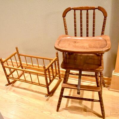 Doll high chair and cradle