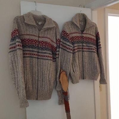 Lot 4 - His/Her's LL Bean Sweaters &Walking Stick 