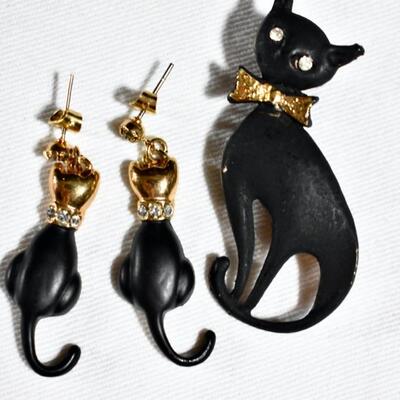 Vintage Costume Jewelry - Black Cat & Rhinestone Set