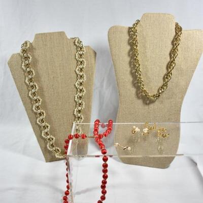Vintage Costume Jewelry Assortment - Red, Gold, Pearl