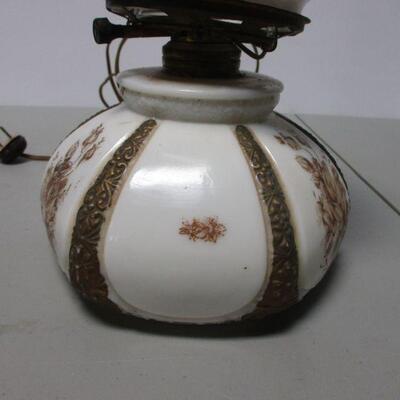 Lot 29 - Electric Milk Glass Lamp With Flower Design 