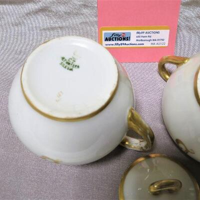Vintage C.T. ALT WASSER SUGAR Bowl & CREAMER German Porcelain Set Gold Rim B Hand painted