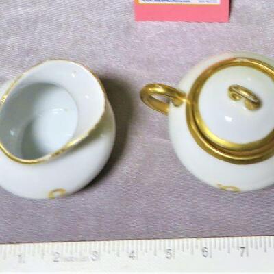 Vintage C.T. ALT WASSER SUGAR Bowl & CREAMER German Porcelain Set Gold Rim B Hand painted