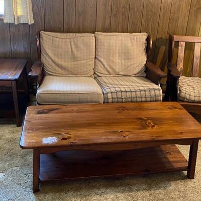 Vintage 6 Piece Solid Pine Living Room Den Sofa Love Seat End Table Coffee Table