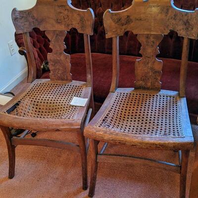 Pair of antique cane seat chairs Burl walnut? (#4 R)