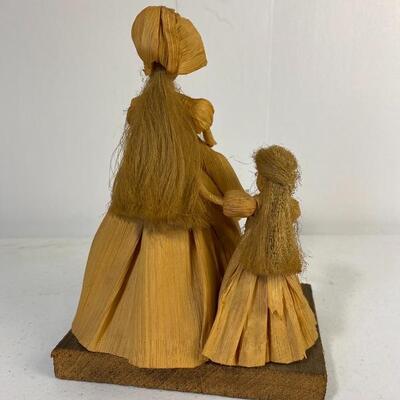 Vintage Corn Husk Folk Art Doll Mother Child Baby