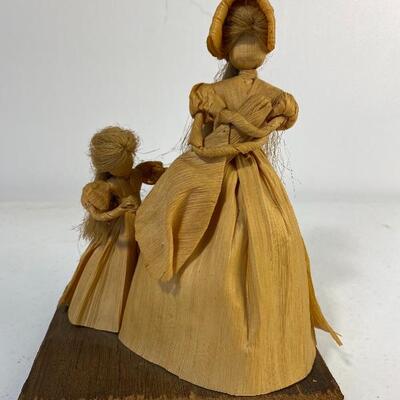 Vintage Corn Husk Folk Art Doll Mother Child Baby