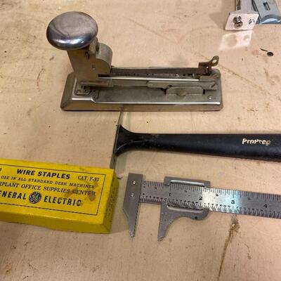 Vintage Tool Lot Plumb Bob Blackhawk USM Drive Tool Stapler GE Staples
