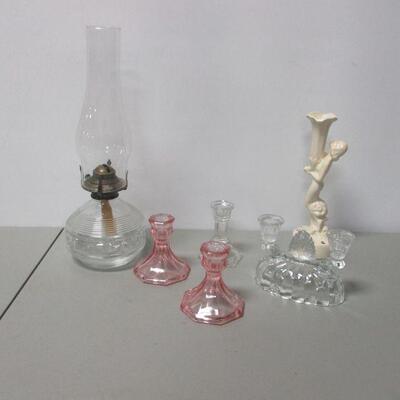 Lot 50 - Candle Holders & Oil Lantern