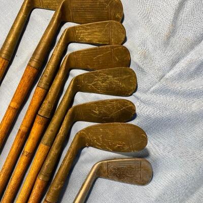 8 Rare Antique AMPCO and BURKE Hickory Shafts Golf Clubs