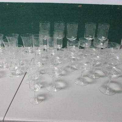 Lot 70 - Etched Clear Glasses - Various Sizes 