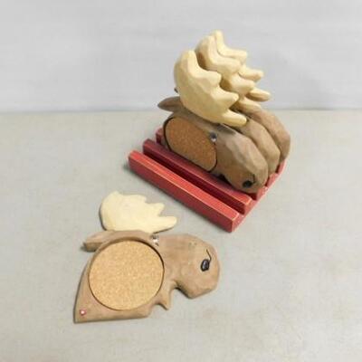 Set of Ceramic Moosehead Cork Lined Drink Coasters 