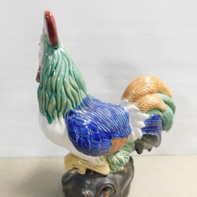 Colorful Tall Ceramic Rooster Statuette 16