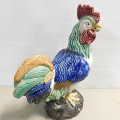 Colorful Tall Ceramic Rooster Statuette 16