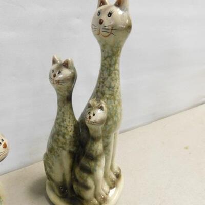 Set of Whimsical Ceramic Cat Statuettes 
