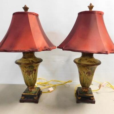 Nice Set of Urn Post Resin Table Lamps with Shades