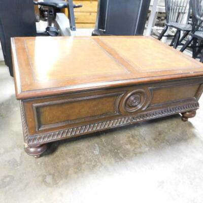 Solid Wood Coffee Table with Leather Top Inlay by Ethan Allen 50