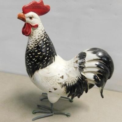 Wood Carved and Painted Rooster with Wire Feet 9