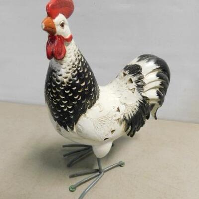 Wood Carved and Painted Rooster with Wire Feet 9
