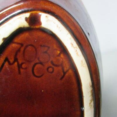 Lot 77 - Vintage Signed McCoy String Holder - Cat with Ball of Yarn - McCoy Brown Drip Glaze Casserole / Au Gratin Dish Model # 7033