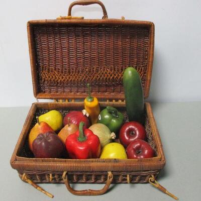 Lot 79 - Wicker Basket With Faux Fruit & Vegetables 