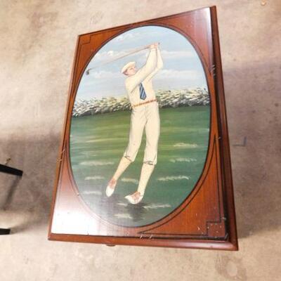 Solid Wood Golf Themed Side Table with Magazine Holder 