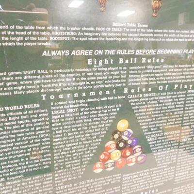Professionally Wood Framed Eight Ball and Tournament Rules Wall Hanging 39