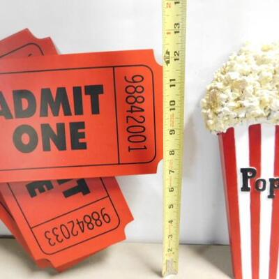 Movie Time Wall Art Metal Ticket Stubs and Resin Popcorn Bucket 13