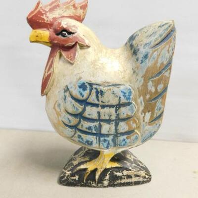 Wood Carved Blue Tone Rooster 13