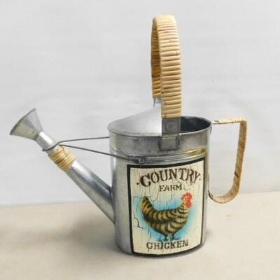 Galvanized Watering Can with Country Farm Chicken 