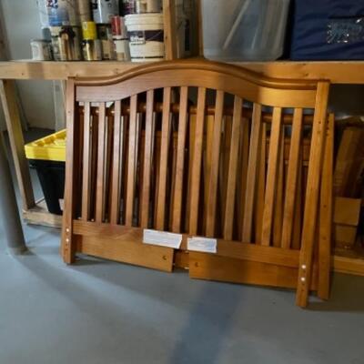 Dresser with storage shelves and full size bed frame/convertible crib