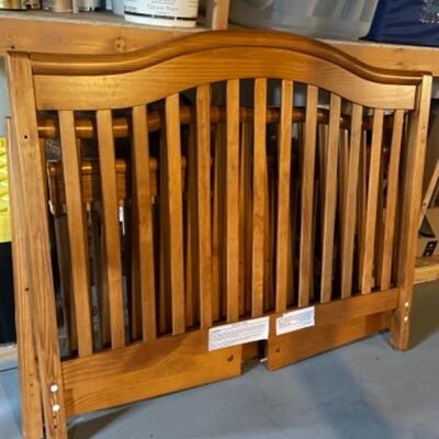 Dresser with storage shelves and full size bed frame/convertible crib